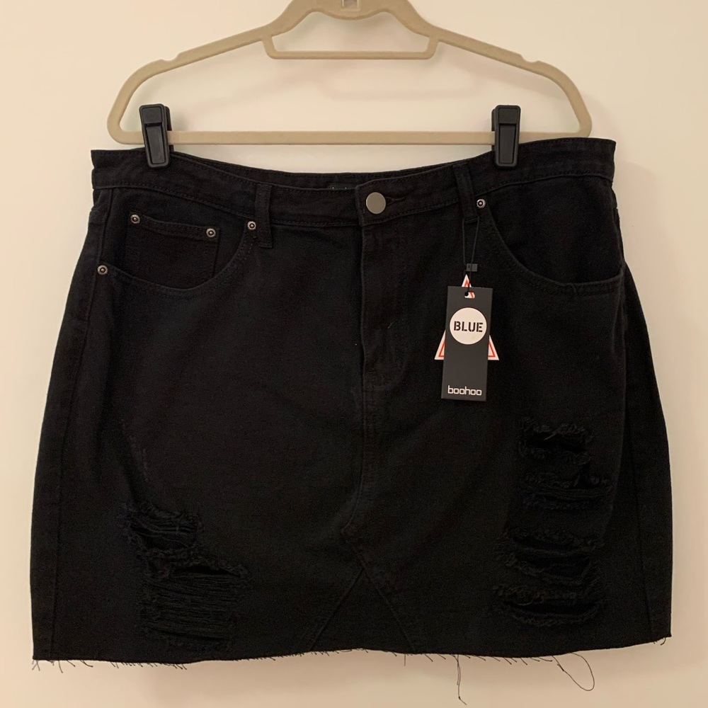 Distressed Black Denim Mini Skirt